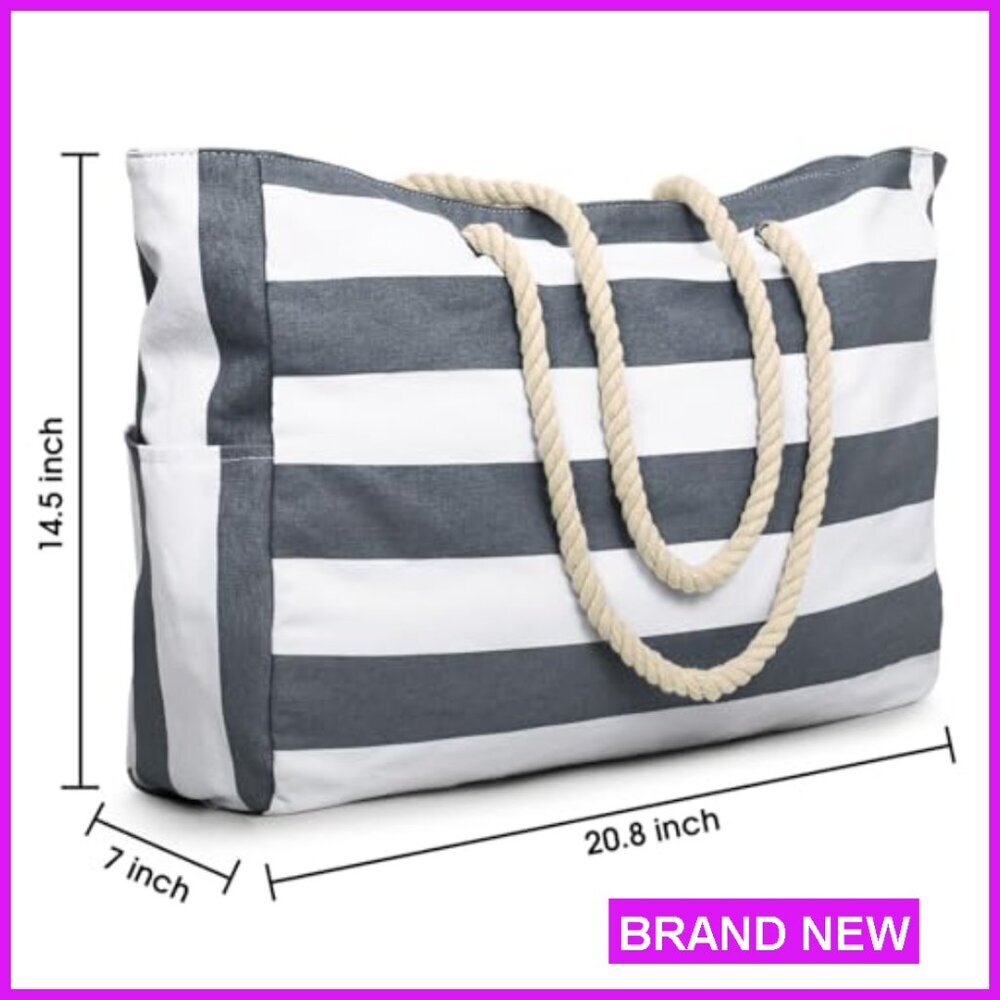 Large Waterproof Beach Tote Bag Zipper Closure Travel Essential Foldable - Picture 6 of 7